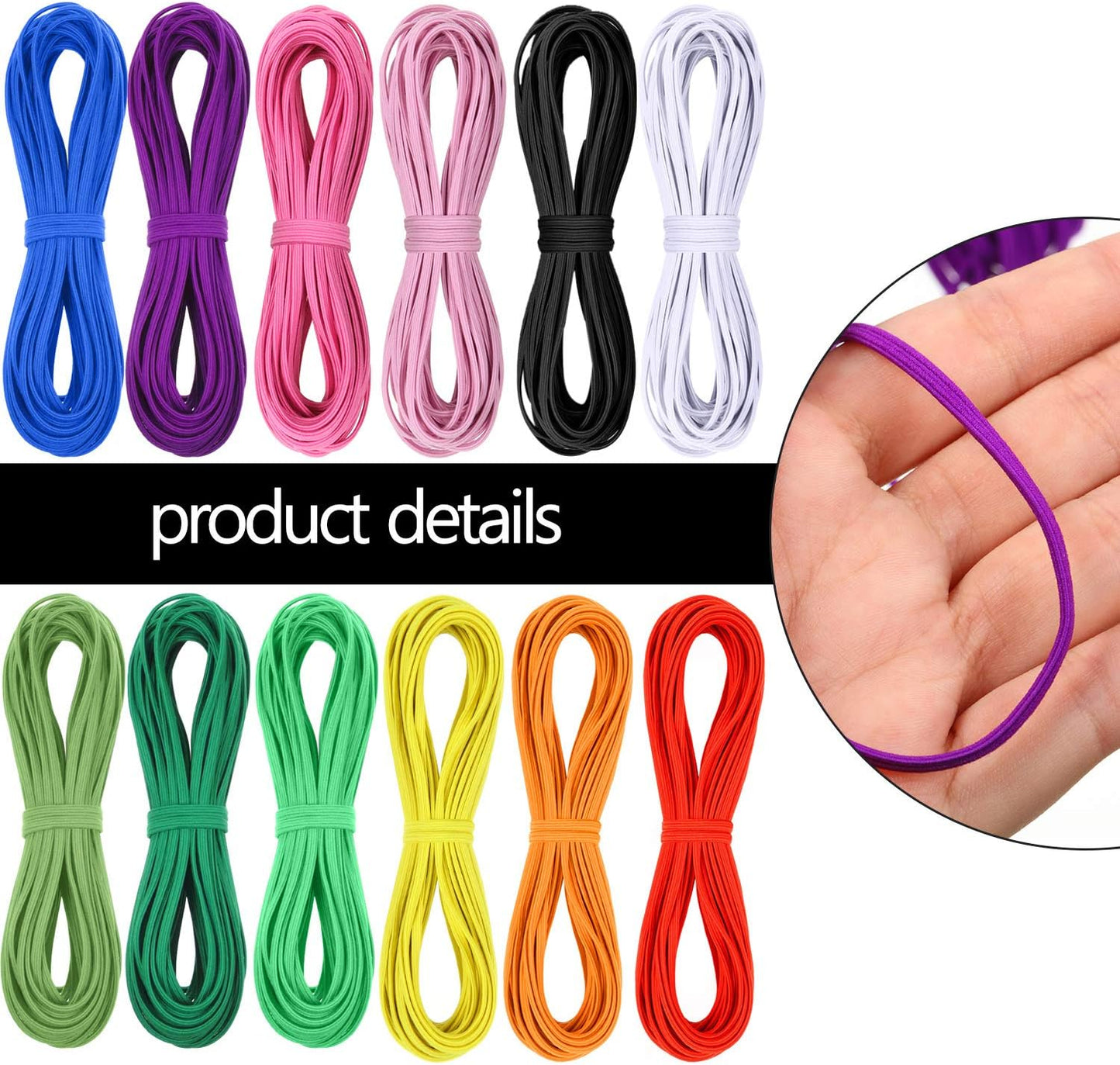 WILLBOND 12 Rolls Colorful Elastic Cord - Heavy Duty Stretch Knitted Flat Band for Sewing Crafts DIY Comforter Cuffs (1/8 Inch X 8.8 Yard, Bright Color)