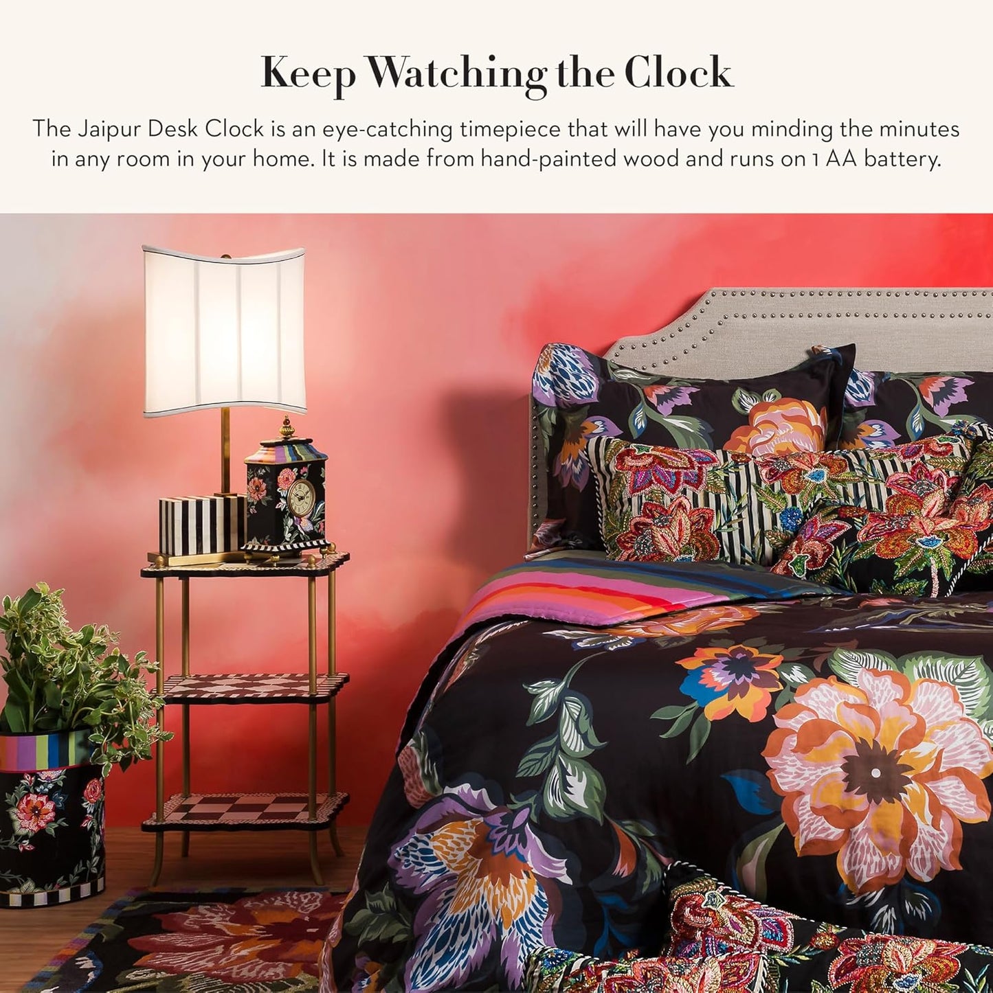 MACKENZIE-CHILDS Desk Clock, Decorative Wood Clock for Kitchen and Living Room, Jaipur