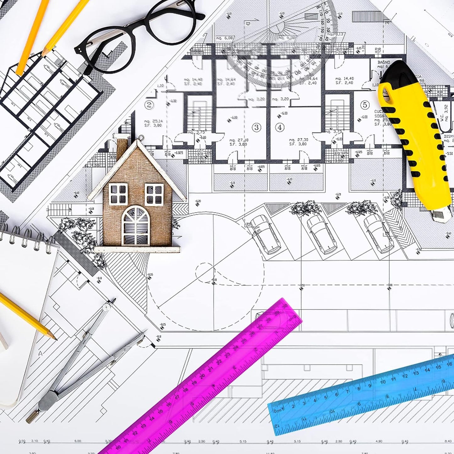 12PCS Clear Ruler, 12 Inch Plastic Rulers for School, Home, or Office, Clear Plastic Rulers, Assorted Colors.