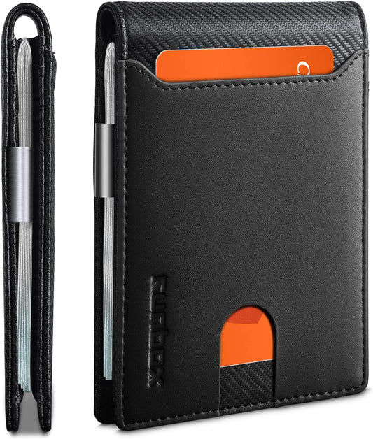 RUNBOX Slim Wallets for Men - Leather Money Clip Mens Wallet - RFID Blocking Front Pocket Bifold Wallet - Thin Credit Card Holder with Gift Box