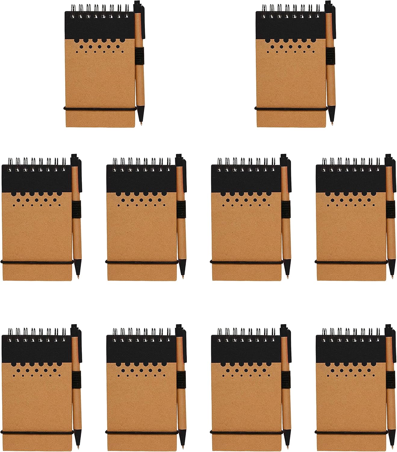 DISCOUNT PROMOS 10 Recyclable Spiral Small Notebooks Pack - 60 Lined Pages - Black