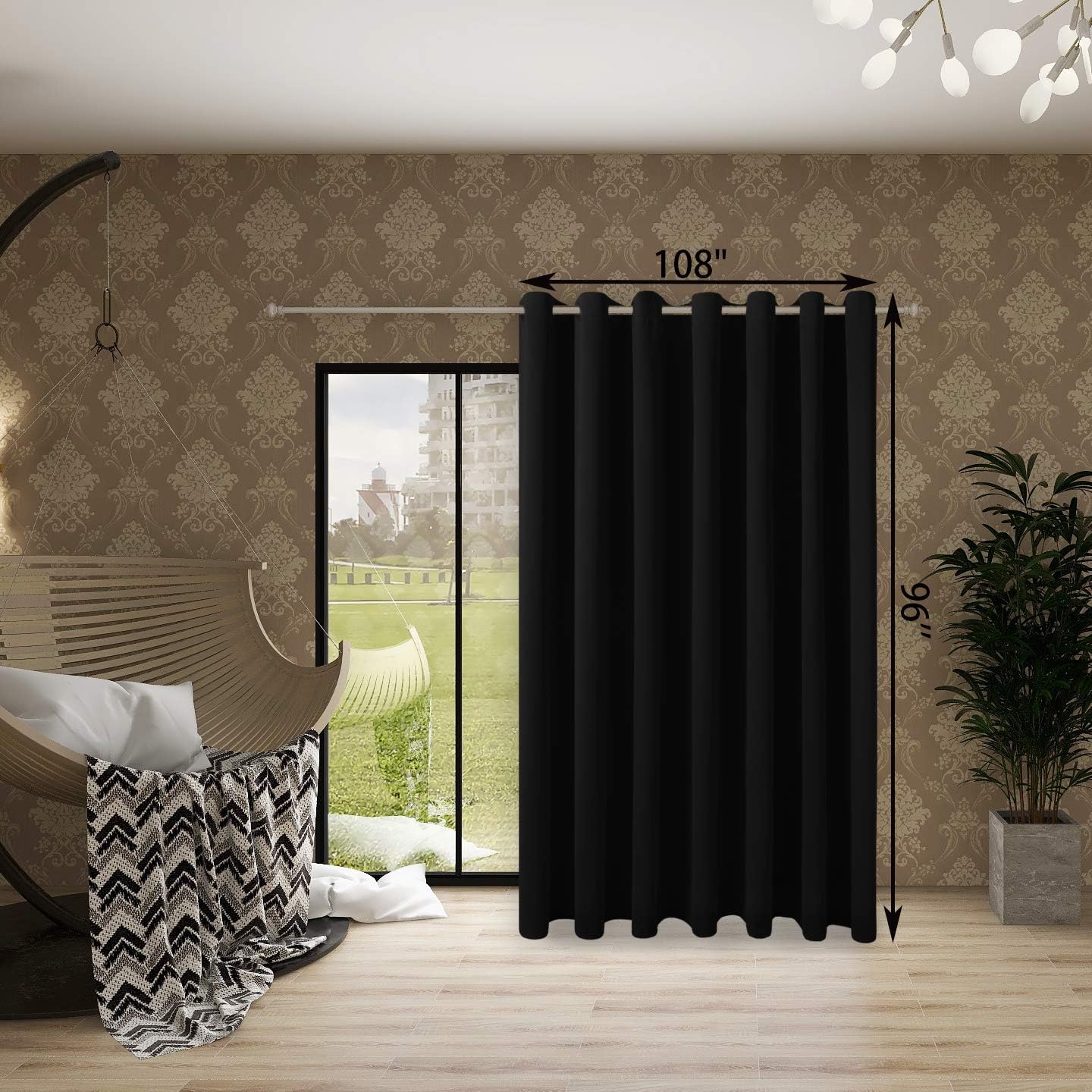 BONZER Room Divider Curtain Grommet Thermal Insulated Wide Blackout Curtains for Bedroom Living Room, 96L x 108W Inch (8L x 9W ft), 1 Panel, Black