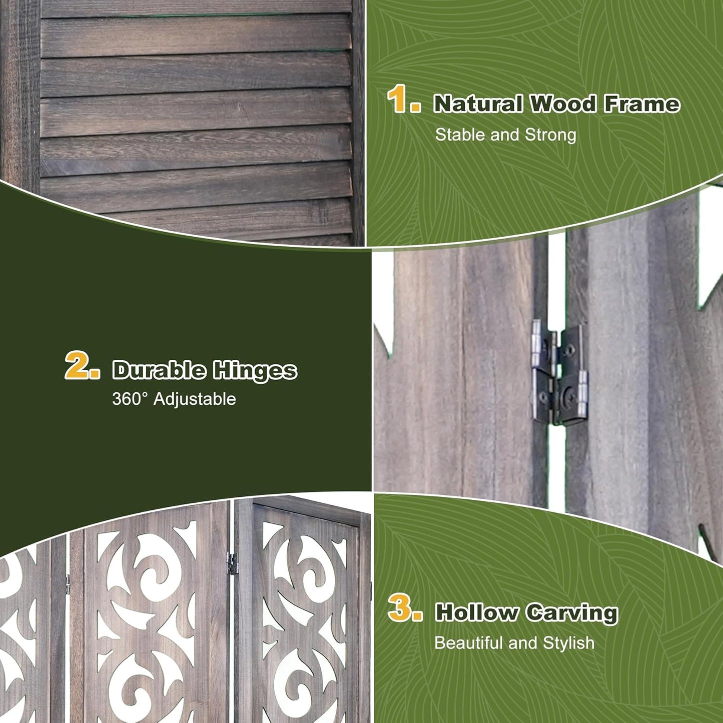 NicBex 4 Panel Room Divider,5.6FT Wood Carved Room Dividers,Folding Privacy Screens Portable Freestanding Partition Wall Dividers for Room Separation,Home Bedroom Office,Rustic Brown