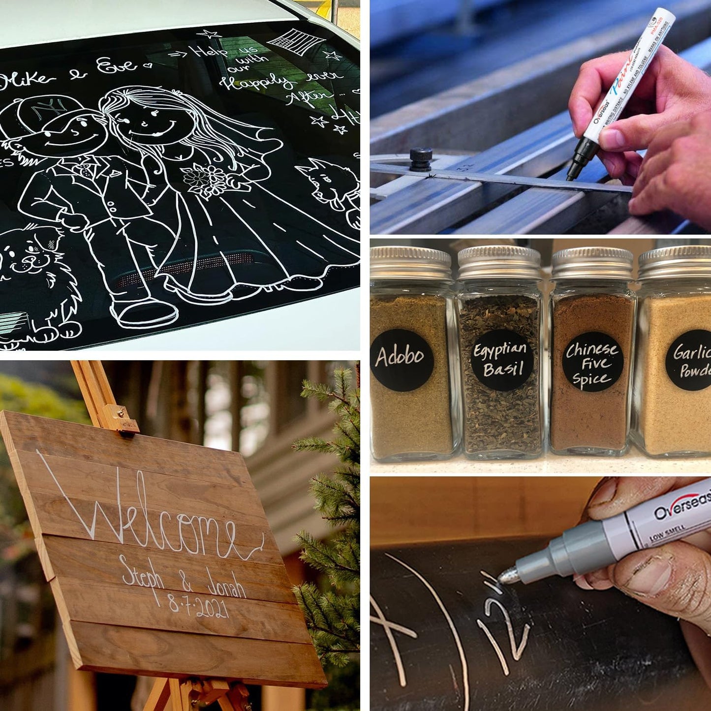 Overseas 48 Silver Paint Pens, Oil Based Permanent Markers Set - Quick Drying, Waterproof, Fade-Resistant, Medium Tip Paint Markers Bulk for Wood, Metal, Rock, Ceramic, Plastic, Canvas, Glass, Rubber