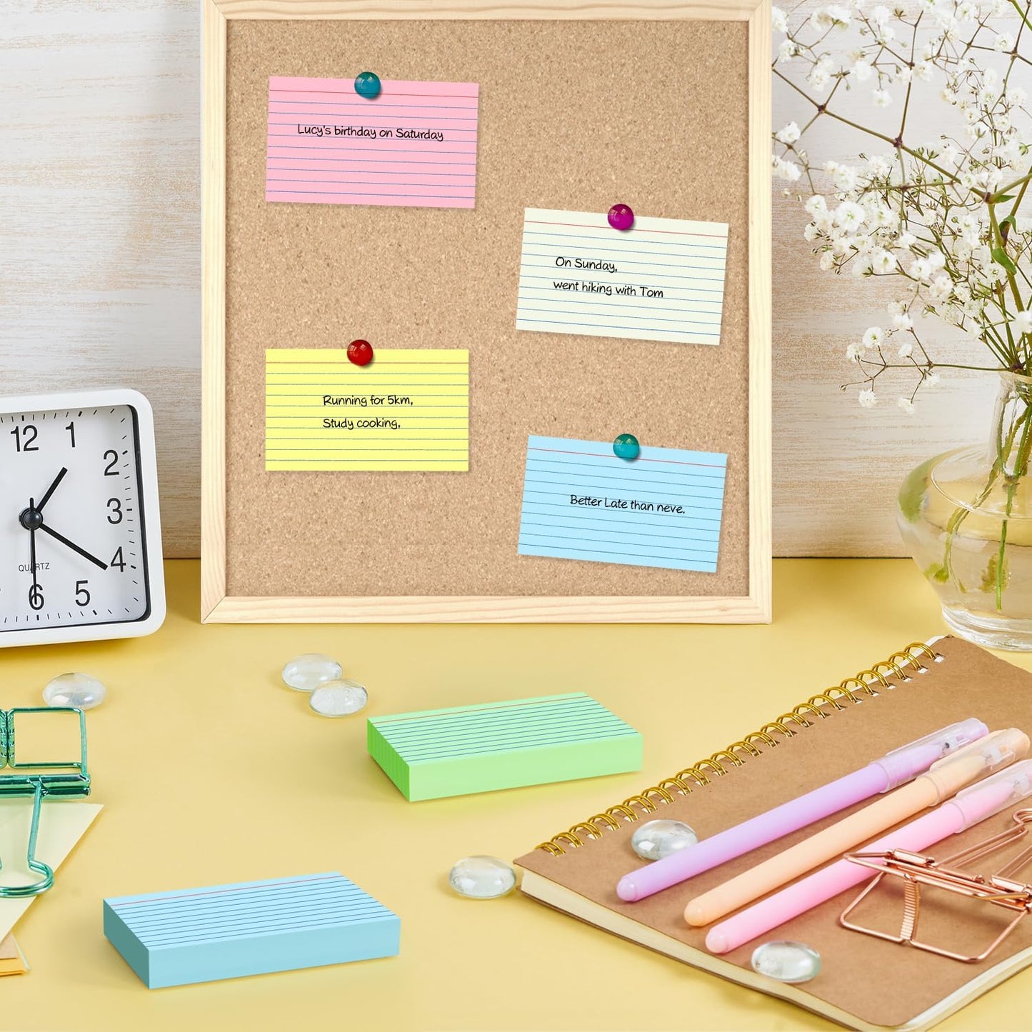 250 Pack Colored Index Cards 3x5, Flash Cards for Studying, Heavy Note Cards 3x5 for Office, Home and School, 5 Colors, Each Color Individually Wrapped, 50 Pack Per Package