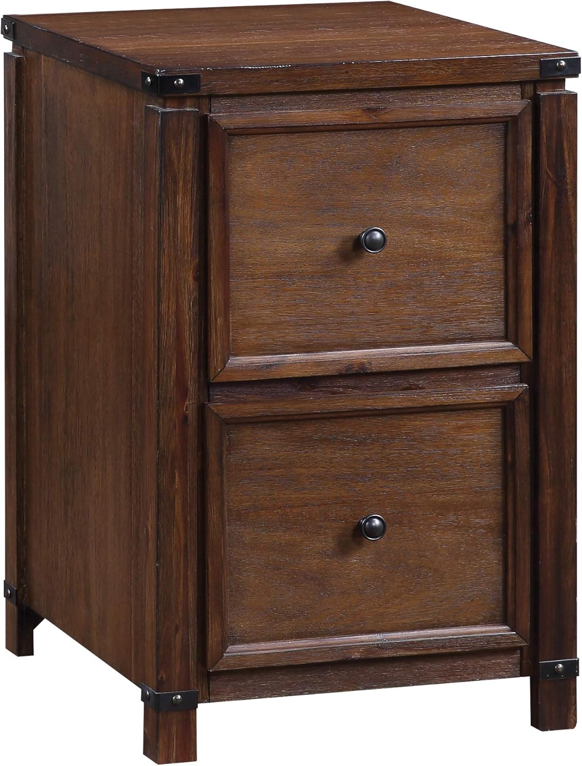 OSP Home Furnishings Baton Rouge 2 Drawer File Cabinet with Rustic Design and Metal Accents, Brushed Walnut