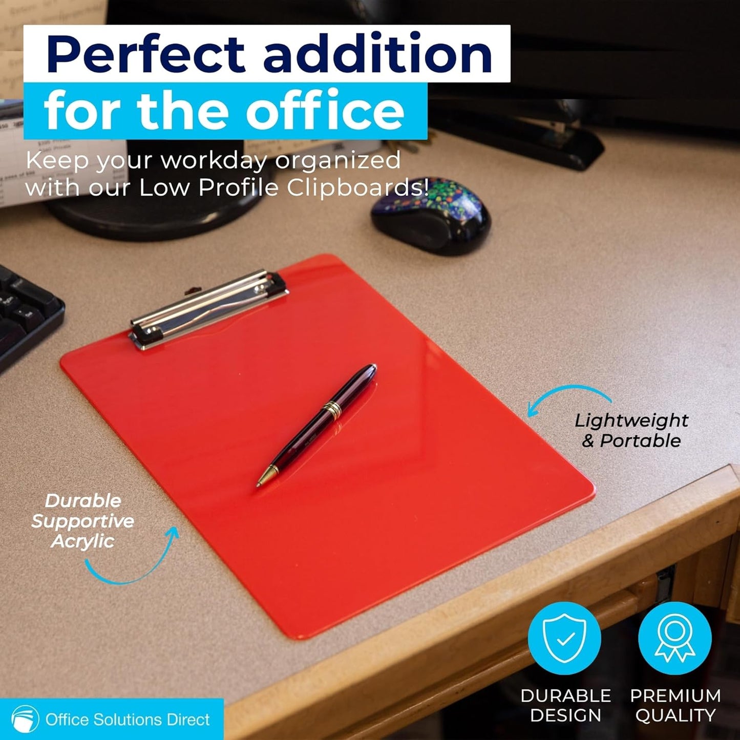 Red Plastic Clipboards (Set of 12) Multi Pack Clipboard - Strong 12.5 x 9 Inch | Holds 100 Sheets! Acrylic Clipboards with Low Profile Clip | Cute Aesthetic College School Supplies for Girls & Boys