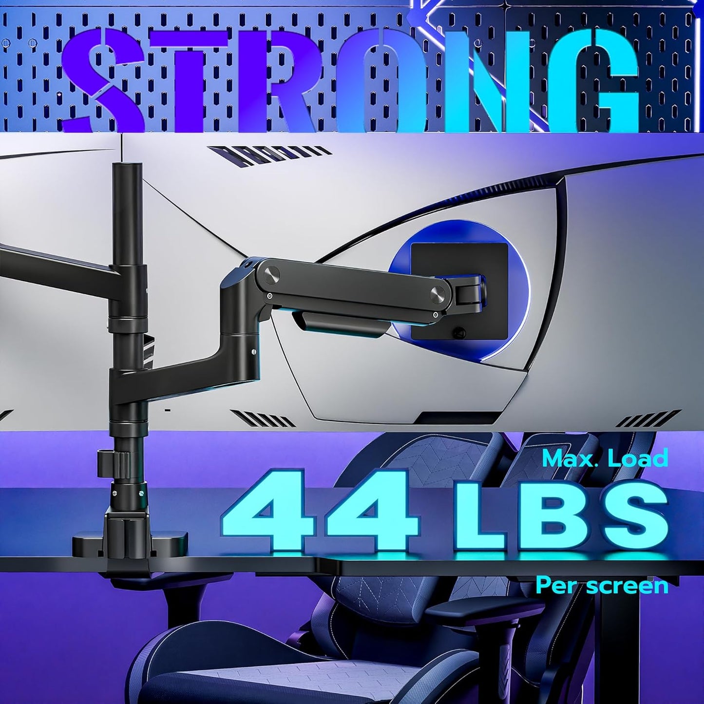 ARES WING Dual Monitor Arm Desk Mount for 17-49 Inch Ultrawide Monitors, Heavy Duty Dual Monitor Mount Holds 44 lbs, Full Motion Gas Spring Vertical Stacked Monitor Mount, 75/100 VESA Mount, Black