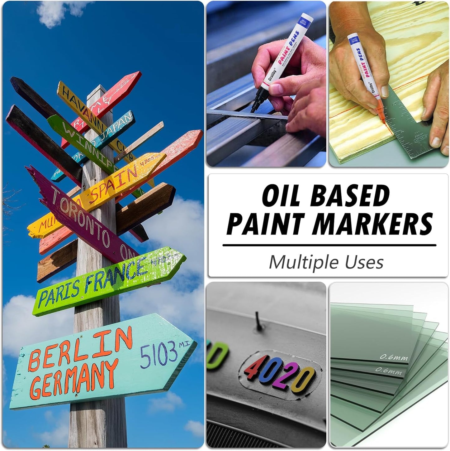 White Paint Markers, 12 Pack Oil-Based Waterproof Quick Dry Permanent Paint Pen Set for Rocks Painting, Wood, Plastic, Canvas, Glass, Mugs, Metal, Tire, Stone, DIY Craft