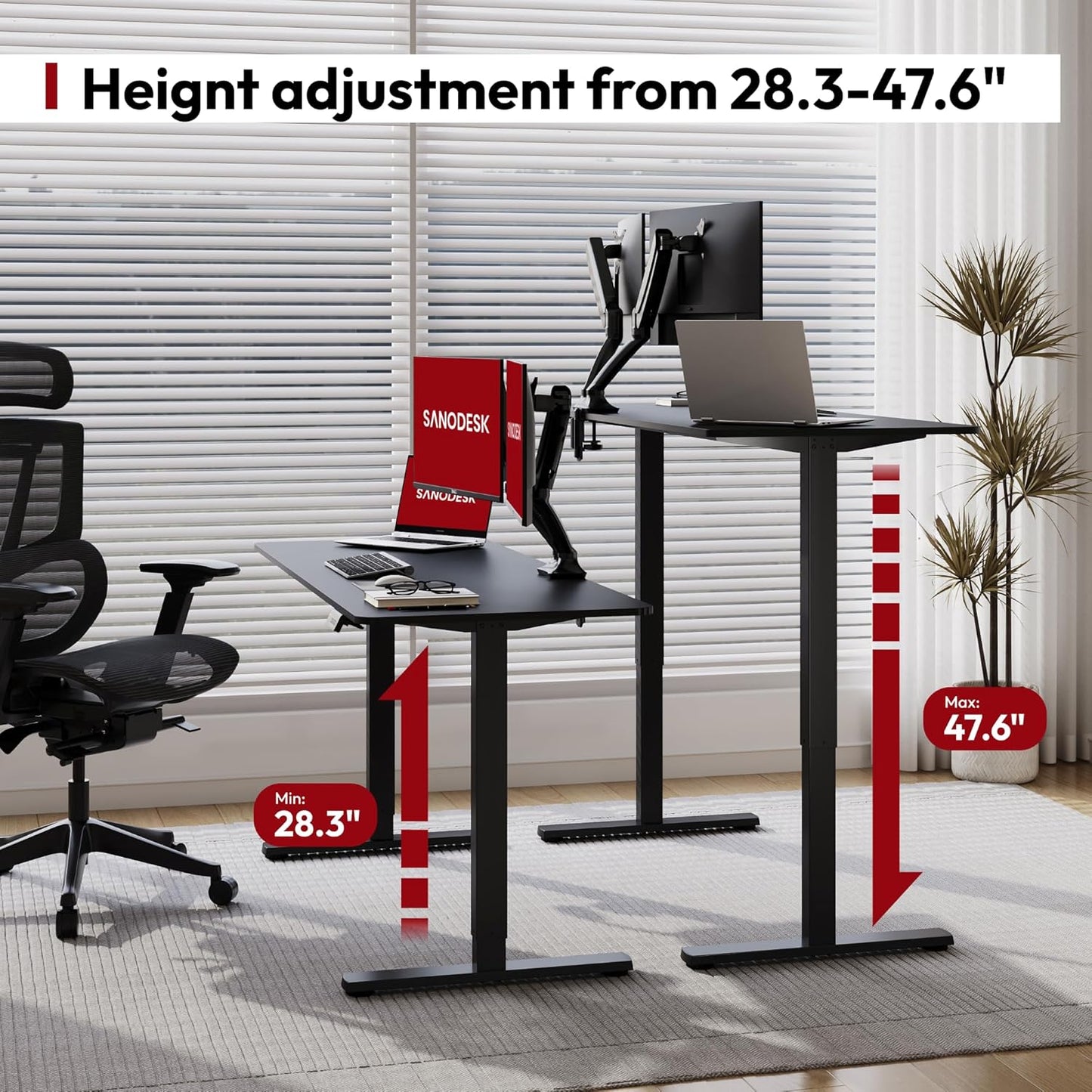 SANODESK Electric Standing Desk 79x32 Inch Height Adjustable Stand Up Desk Home Office Computer Workstation Sit Stand Home Office Desk with Splice Board (Black Frame + Black Top)