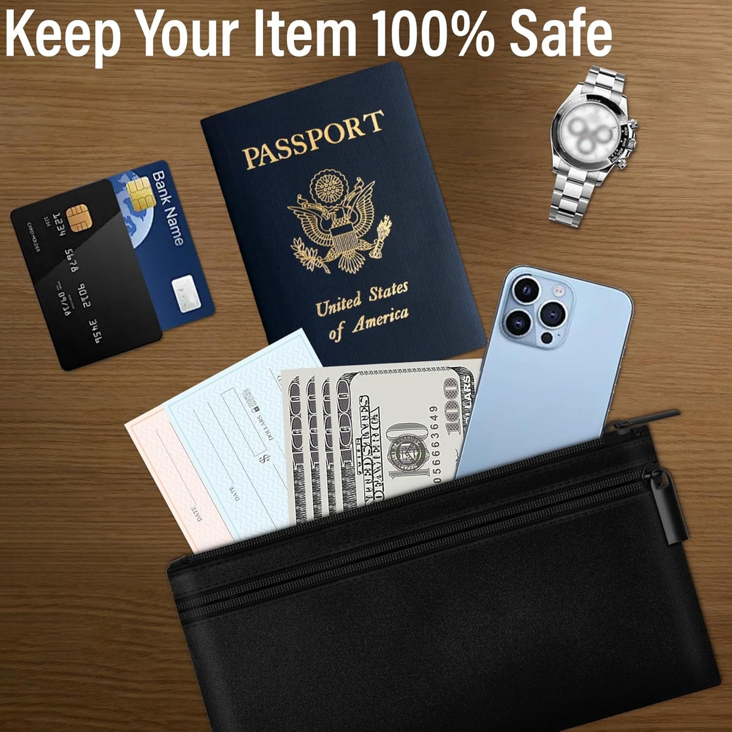 HAUTOCO 2 Pack Money Bag with Zipper 11x6.1 inch Money Pouch with Lined PU Leather Bank Bag Two Pockets Utility Wallet for Cash Check Receipt Coins Cosmetics