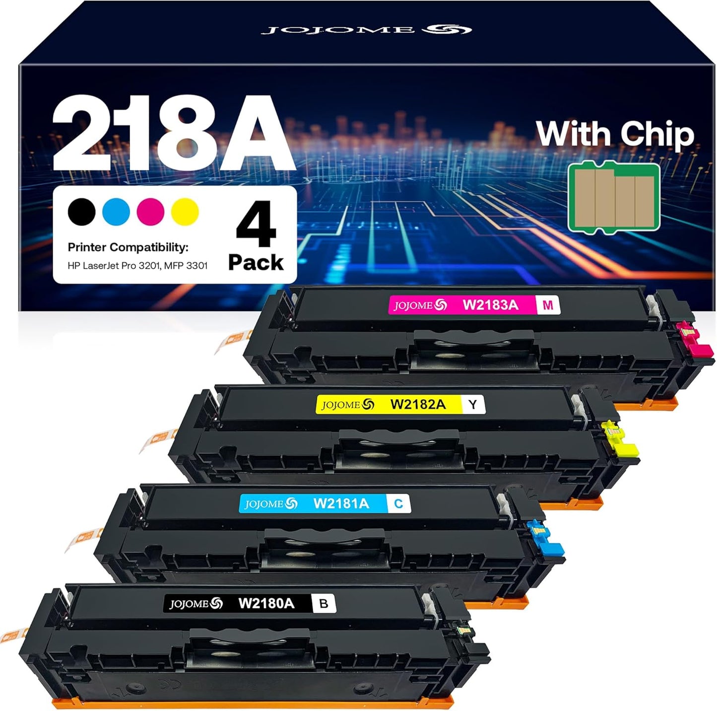 218A Toner Cartridge 4 Pack (with Chip) Compatible for HP 218A 218X Toner Cartridge for HP Color Laserjet Pro 3201dw MFP 3301cdw 3301fdw 3301sdw Printer (Black Cyan Yellow Magenta)