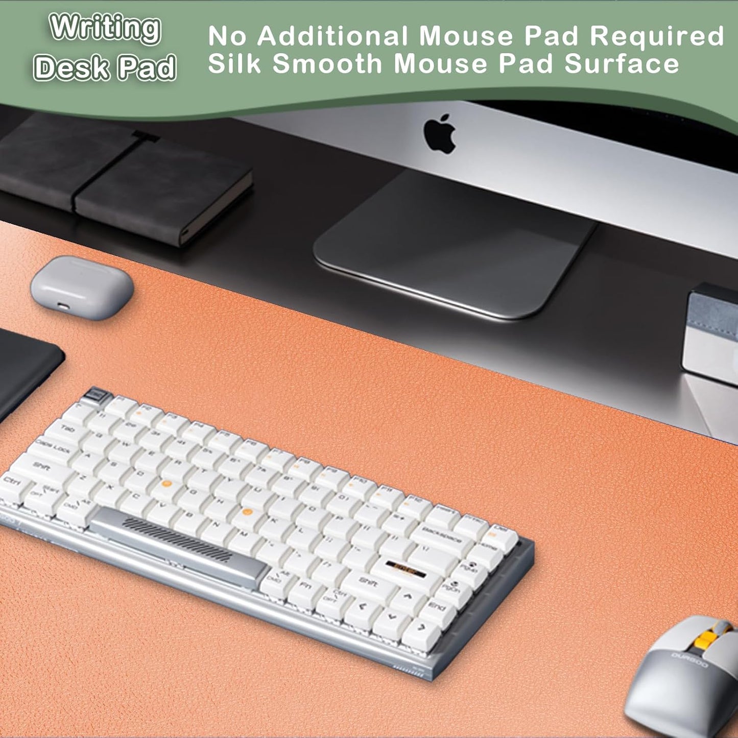 Boutilon Leather Desk Pad Protector,Non-Slip Mouse Pad,Laptop Desk Pad,Office Mouse Mat,Waterproof Leather Desk Blotter,Desk Writing Pad for Office and Home (L-Orange,35"x 17")