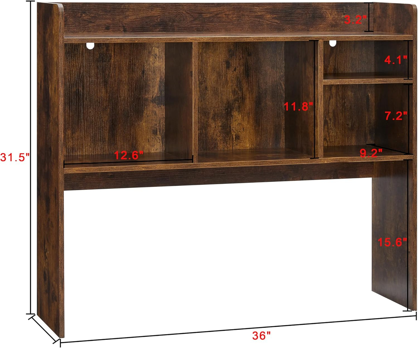 Desktop Bookshelf, Wooden Desk Storage Hutch with 6 Shelves for Computer Desk, 3-Tier Desktop Display Organizer Rack for Office Home (Brown)