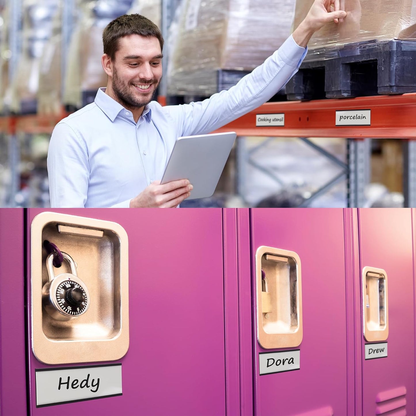 Realth Magnetic Label Holders 2'' x 4'' 70 Pack with Paper Inserts and Clear Plastic Protectors, Magnetic Label Strips Magnetic Data Card Holders File Cabinet Labels for Metal Racks and Shelves