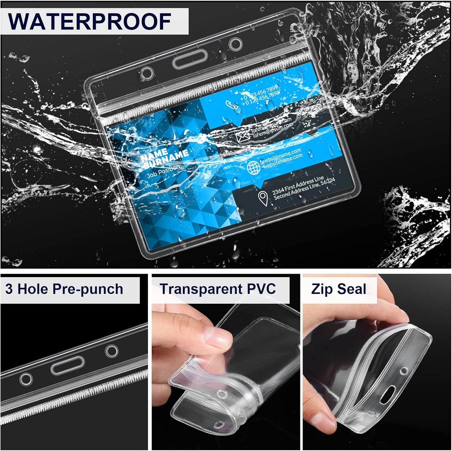 Marspark 100 Sets Clear Name Tags with Lanyard, Lanyards for ID Badges Reusable Strap with ID Holder Plastic Name Badges for Adults Business School Church Conference (Dark Blue)