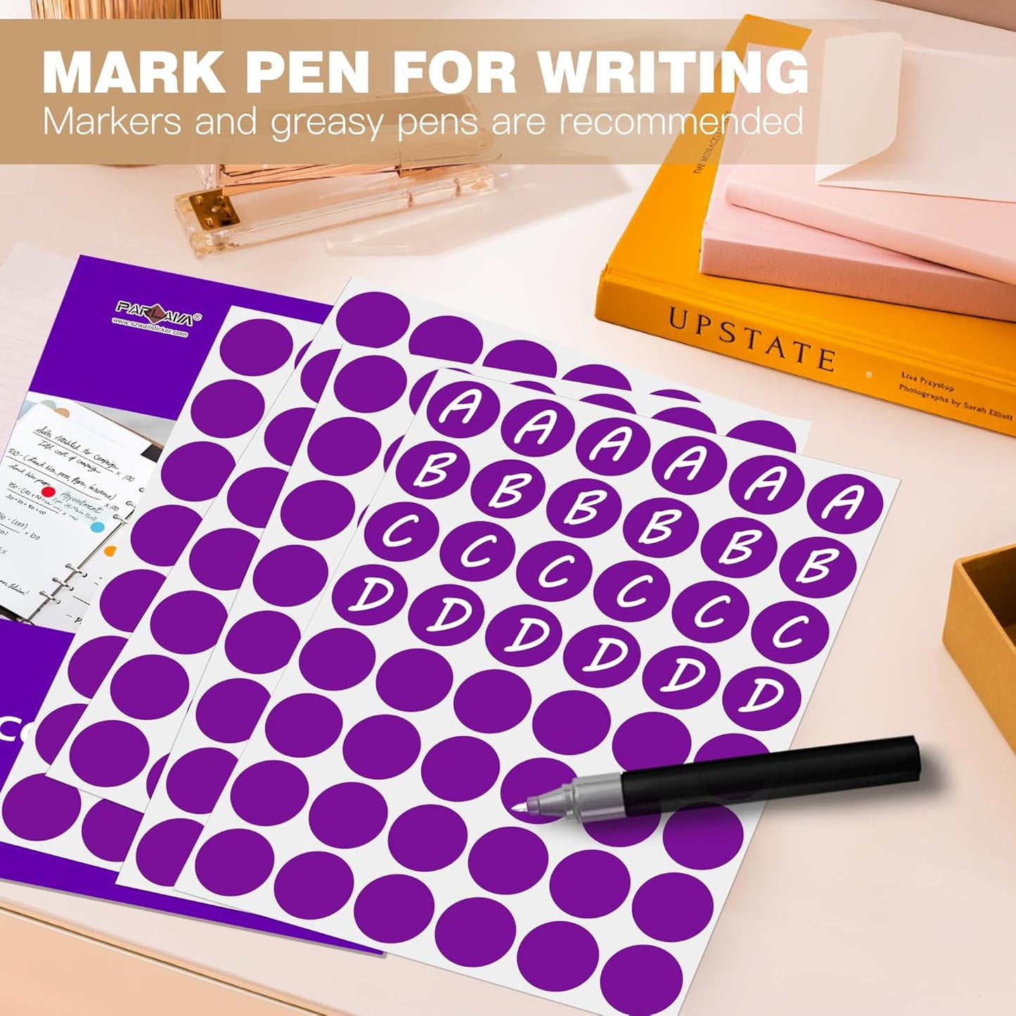 PARLAIM 1 inch Round Purple Dot Sticker,720PCS Permanent Adhesive Color Code Circle Sticker Labels for Office Classroom Garage Sale