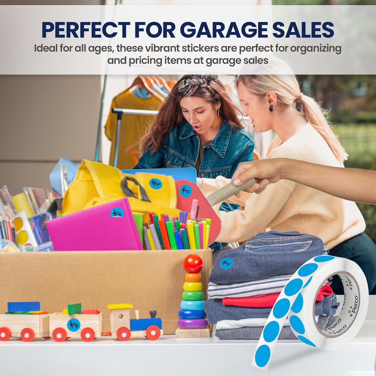 Perco Light Blue 1-Inch Round Circle Dot Sticker Labels with Removable Adhesive – 1,000 Labels/Roll – Versatile, Vibrant Colors, Reliable Hold, No Residue, Perforated for Convenient Use — Made in USA