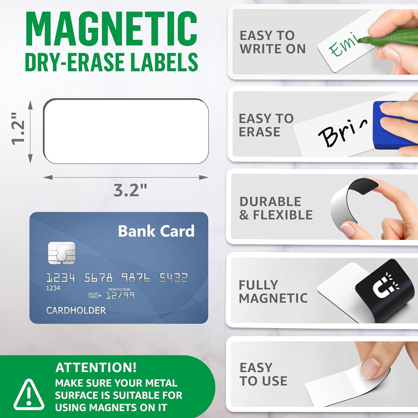 50 Pack Dry Erase Magnetic Labels 3.2x1.2 in - Magnetic Name Tags for Classroom Lockers School Bus - Classroom Magnets for Names Magnet Labels for Whiteboard Magnet Name Plates for Classrooms Blanked