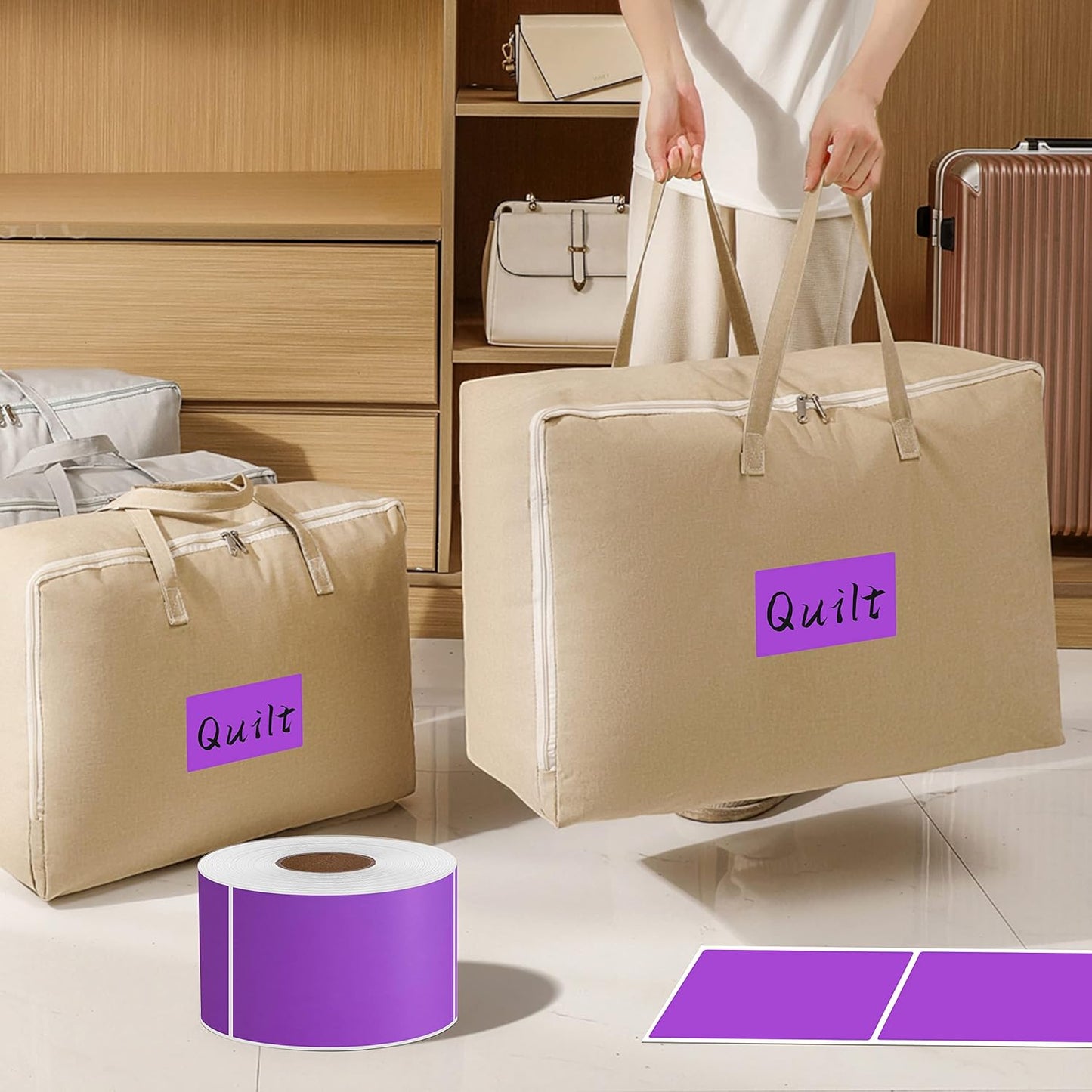 PARLAIM 3" x 5" Rectangle Color Code Stickers,500 per Dispenser Box Roll Labels,Adhesive Roll Square Label Stickers for Inventory (Purple)