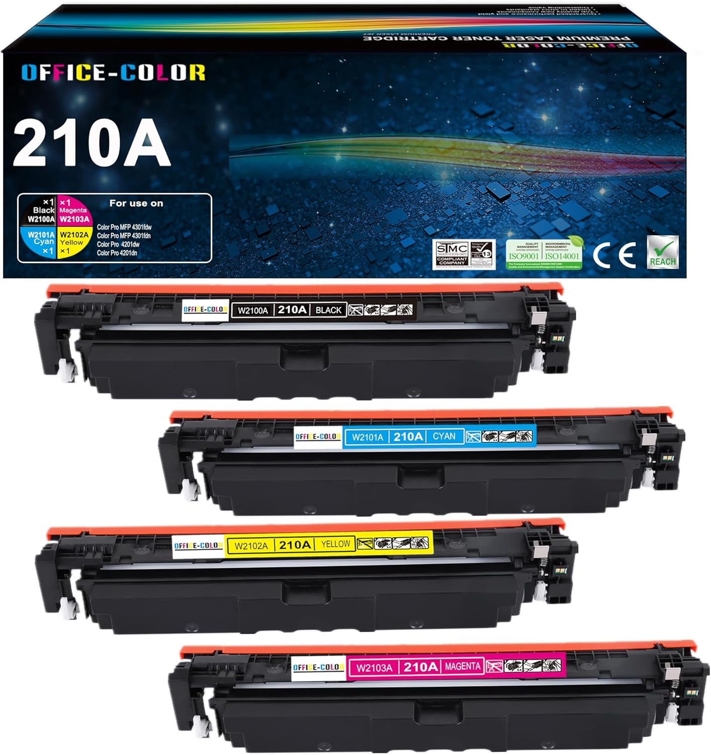 210A Toner Cartridge 4 Pack Replacement for HP 210A Works with HP Color Laser Pro MFP 4301fdw 4301fdn Pro 4201dw 4201dn Printer Ink (Black,Cyan,Yellow,Magenta)
