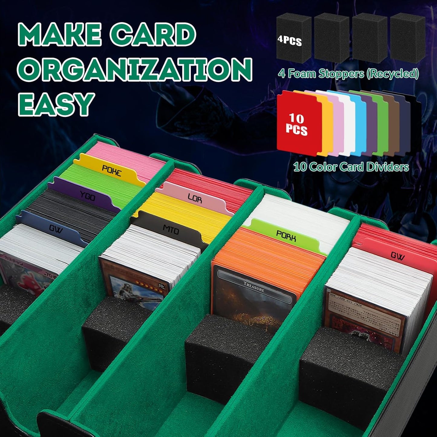 Card Storage Box - 2800+ Deck Case with PU Leather, Magnetic Closure, 10 Dividers & 4 Stoppers, Suitable for MTG, YuGiOh, Sports Cards