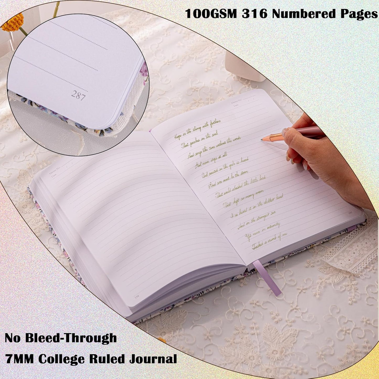 TIEFOSSI Lined Journal for Women, A5 College Ruled Notebook for Writing, 316 Numbered Pages Thick Paper, Daily Journal, for Work Home School, Note Taking, Business, 8.4 X 5.8 In