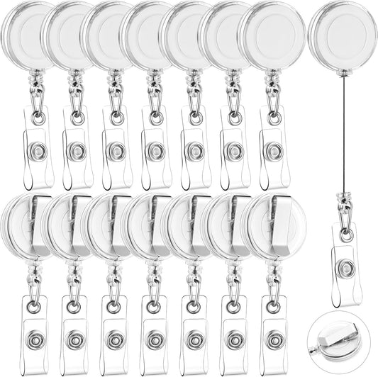 Zonon 100 Pieces Retractable Badge Reel Clips ID Card Holder Reel with Metal Belt Clip for Hanging Cards Key Chains, Name Badge Holders for Nurses Teachers Students(Clear)