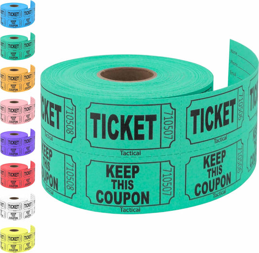 Tacticai 500 Raffle Tickets, Green (1 of 8 Colors), Double Roll, Ticket for Events, Entry, Class Reward, Fundraiser & Prizes