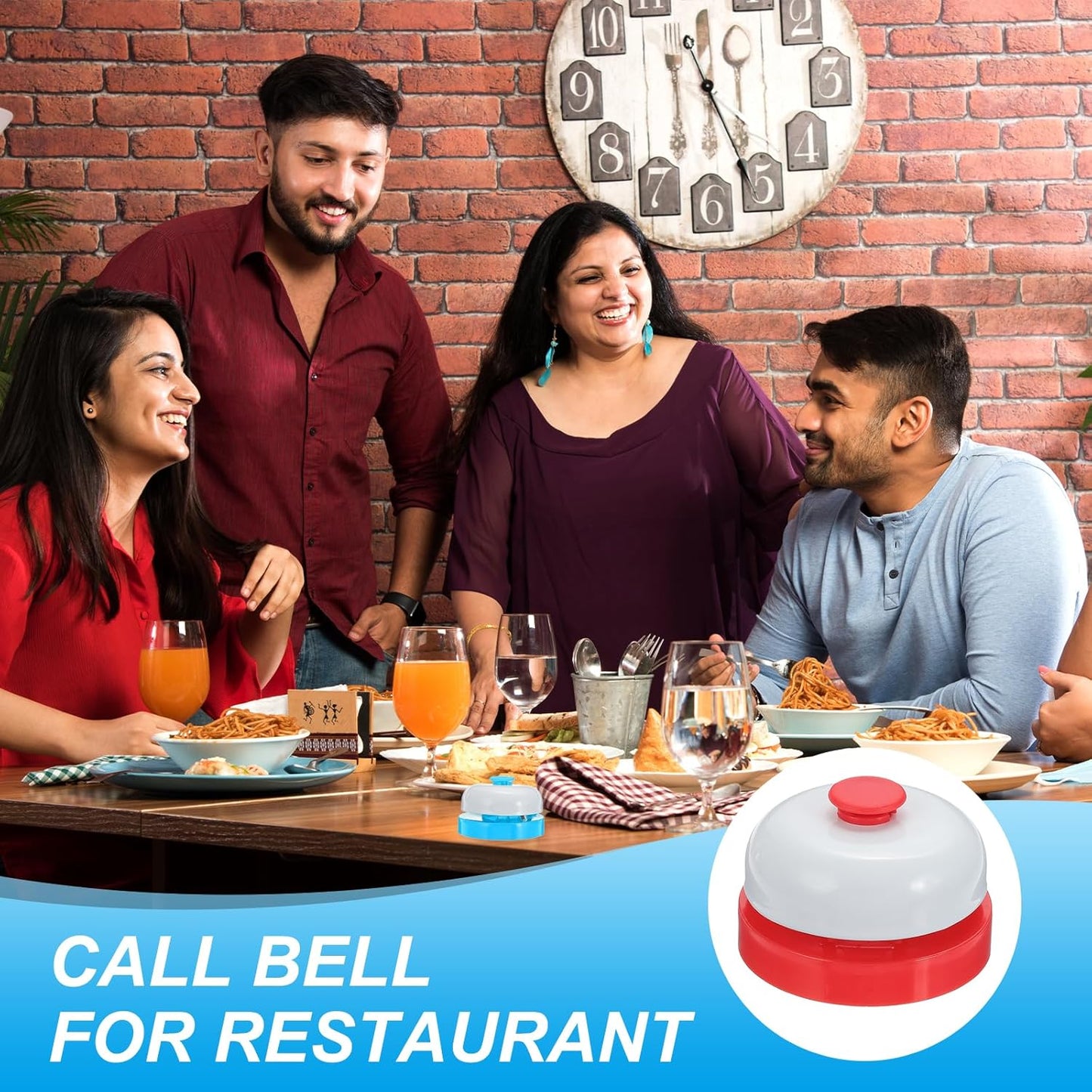 PATIKIL 6 Pcs Desk Call Bell 2.5" Dia with Metal Anti-Rust Construction Red/White