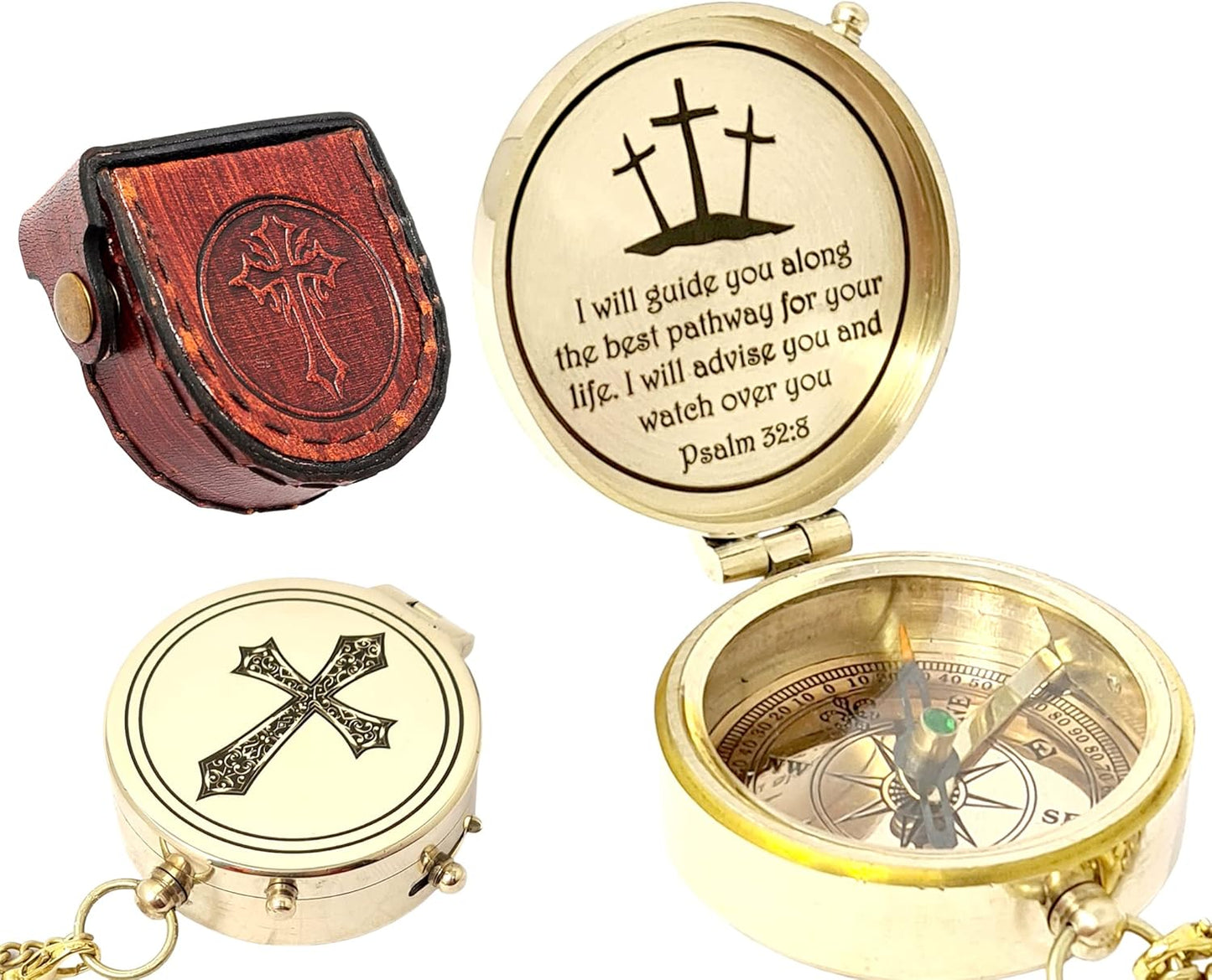 Brass Compass Engraved with Religious Scripture Verse - Ideal Gift for Son, Grandson, Daughter - Perfect for Baptism, Communion, Church and Graduation Day Present
