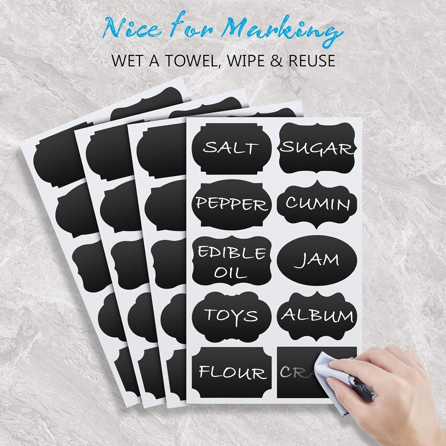 Chalkboard Labels - 180pcs Waterproof Reusable Blackboard Stickers with 2 Free Erasable White Chalk Marker, Mini Decorative Chalk Labels for Jars Containers Kitchen Home Pantry Office