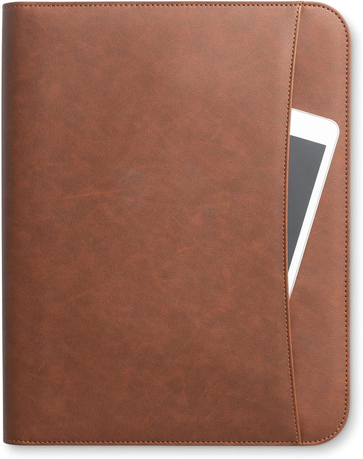 Padfolio Binder - Professional Faux Leather Travel Organizer Pouch for Tablet, Documents, Presentation Folders, Zipper Closure, Notepad - Brown