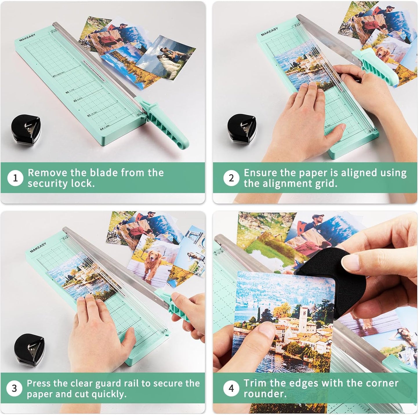 MAKEASY Paper Cutter 12 Inch, Guillotine Paper Cutter with 8 Sheet Capacity, Heavy Duty Paper Cutter for Cardstock, Paper Trimmer for Crafting, Classroom and Office, Green