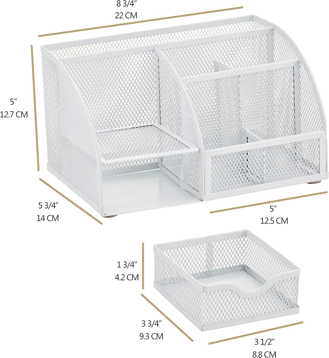 Annova Mesh Desk Organizer Office with 7 Compartments + Drawer/Desk Tidy Candy/Pen Holder/Multifunctional Organizer (White)