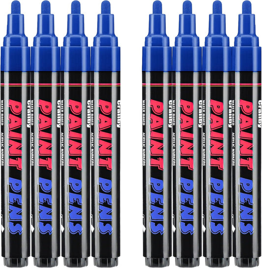 Blue Paint Pens Paint Markers - 8 Pack Permanent Quick Dry Waterproof Marker Pens for Rocks Wood Fabric Plastic Canvas Glass Mugs Metal Tire Stone