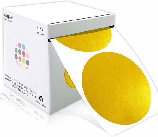 PARLAIM 3 Inch Round Color-Code Dot Stickers, 500PCS Inventory Labels Color Code Stickers Dispenser Box,Gold Circle Sticker Labels for Inventory &Family School Storage Bins Label (Gold)