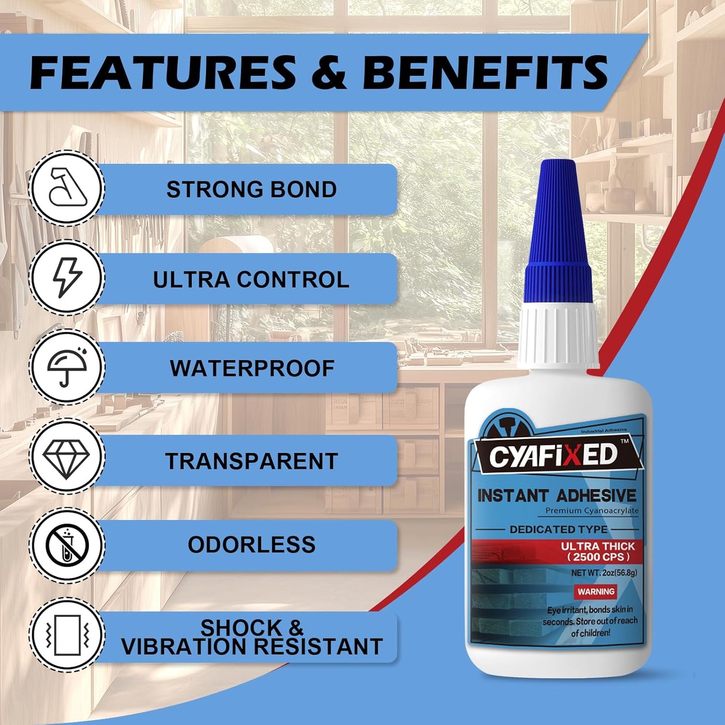 Professional Grade Cyanoacrylate Super Glue, Ultra Thick Viscosity CA Glue for Woodworking, 4 oz. Value Pack - Instant Adhesive for Woodworking, Gap Filling, Heavy Duty Wood Bonding