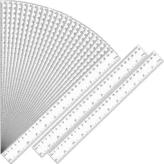 32 Pack Clear Ruler 12 Inch Bulk with Centimeters and Millimeters, Metric Rulers Measuring Drawing Tool for Kids, Ideal Back to School Office Home Supplies