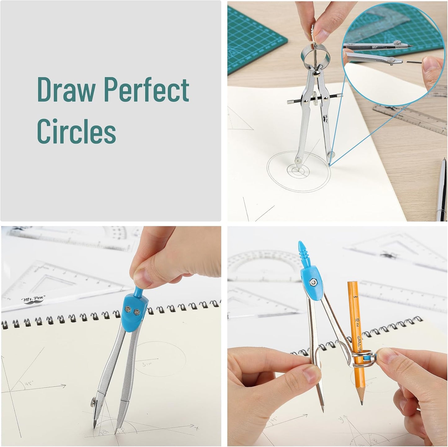 Mr. Pen 13 Piece Geometry Set with Shatterproof Storage Box, Blue