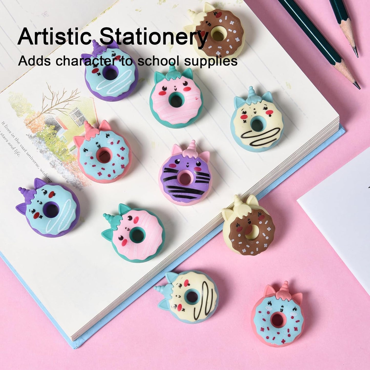 Donut Erasers for Kids Bulk, 24 Pieces 3D Cute Fun Monster Erasers for Party Favors Classroom Prizes