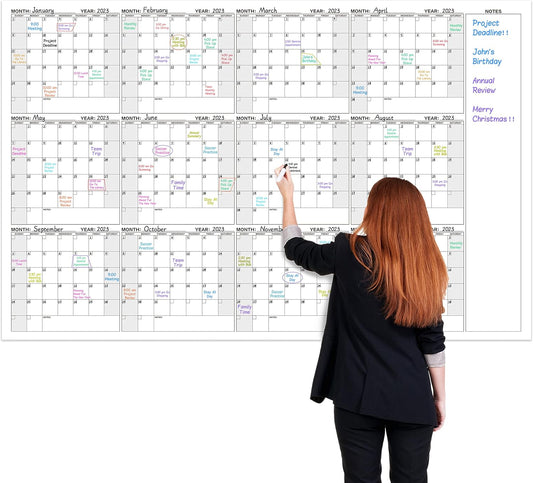 Large Dry Erase Calendar for Wall – Yearly Wall Calendar Dry Erase, 37" x 57.9", 12-Month Undated Blank Calendar Planner, Reusable Laminated Task Organizer, Great for Office, Classroom, Home