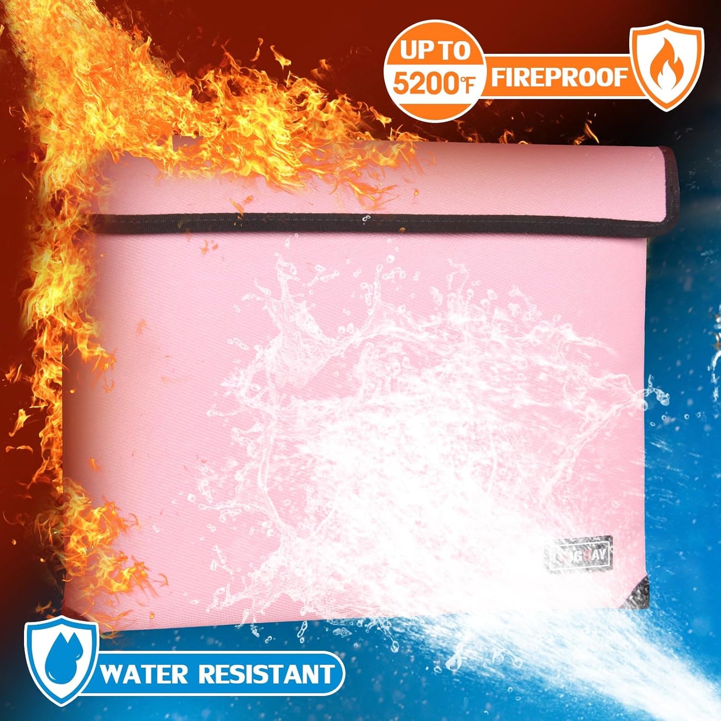 Fireproof Bag with 5200℉ Thermal Insulated, Waterproof Fireproof document bag with Zipper, Fireproof Money Bag for Cash, Fireproof Safe Bags for Home Safe Bank Valuable Documents (Pink, 11"x7.7")