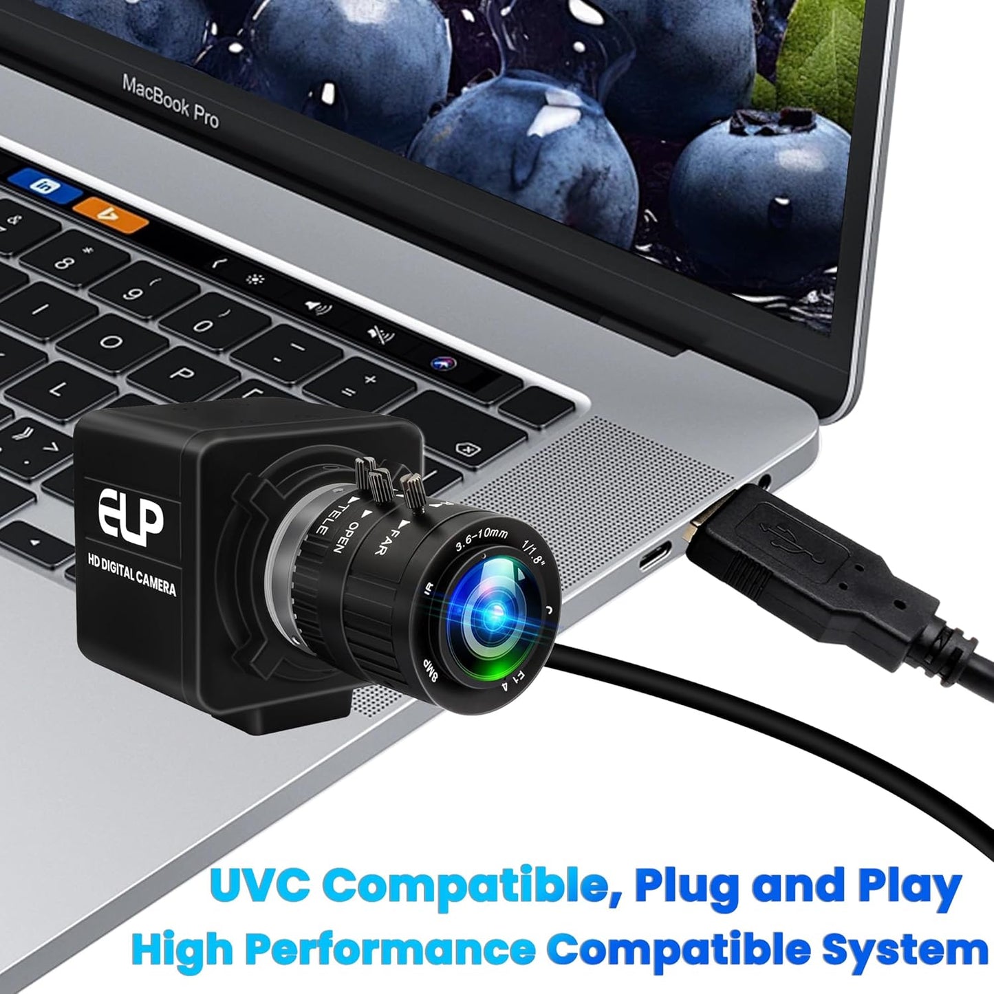 USB Camera 4K 12 Megapixels USB Webcam 1080P 120fps High Speed Golf Swing Cam with 3X Manual Optical Zoom Lens Close up PC Computer Plug and Play for Live Streaming Industrial Project Meeting