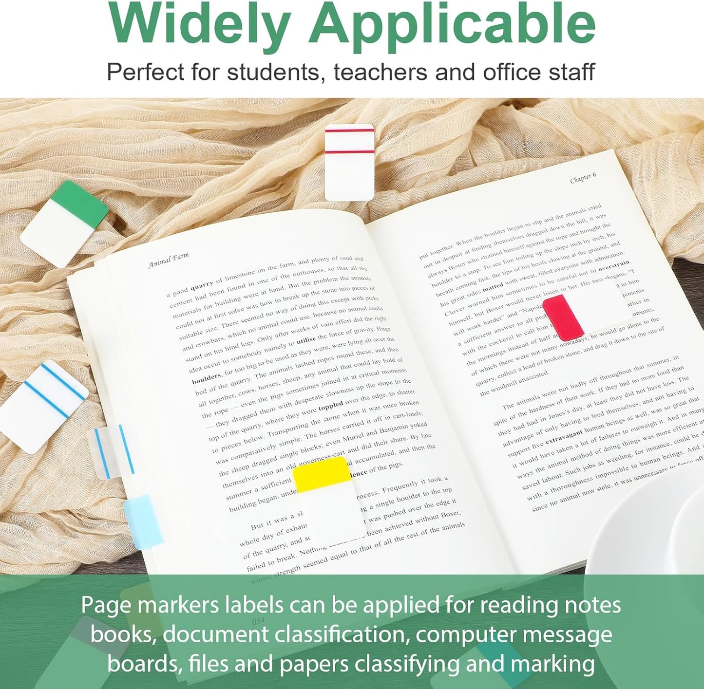 480 Pcs Index Tabs, Colored Sticky Index Tabs Transparent Waterproof Tabs for Books, Writable Repositionable Sticky Tabs for Books Suitable for Binders, Folders, Files, Books