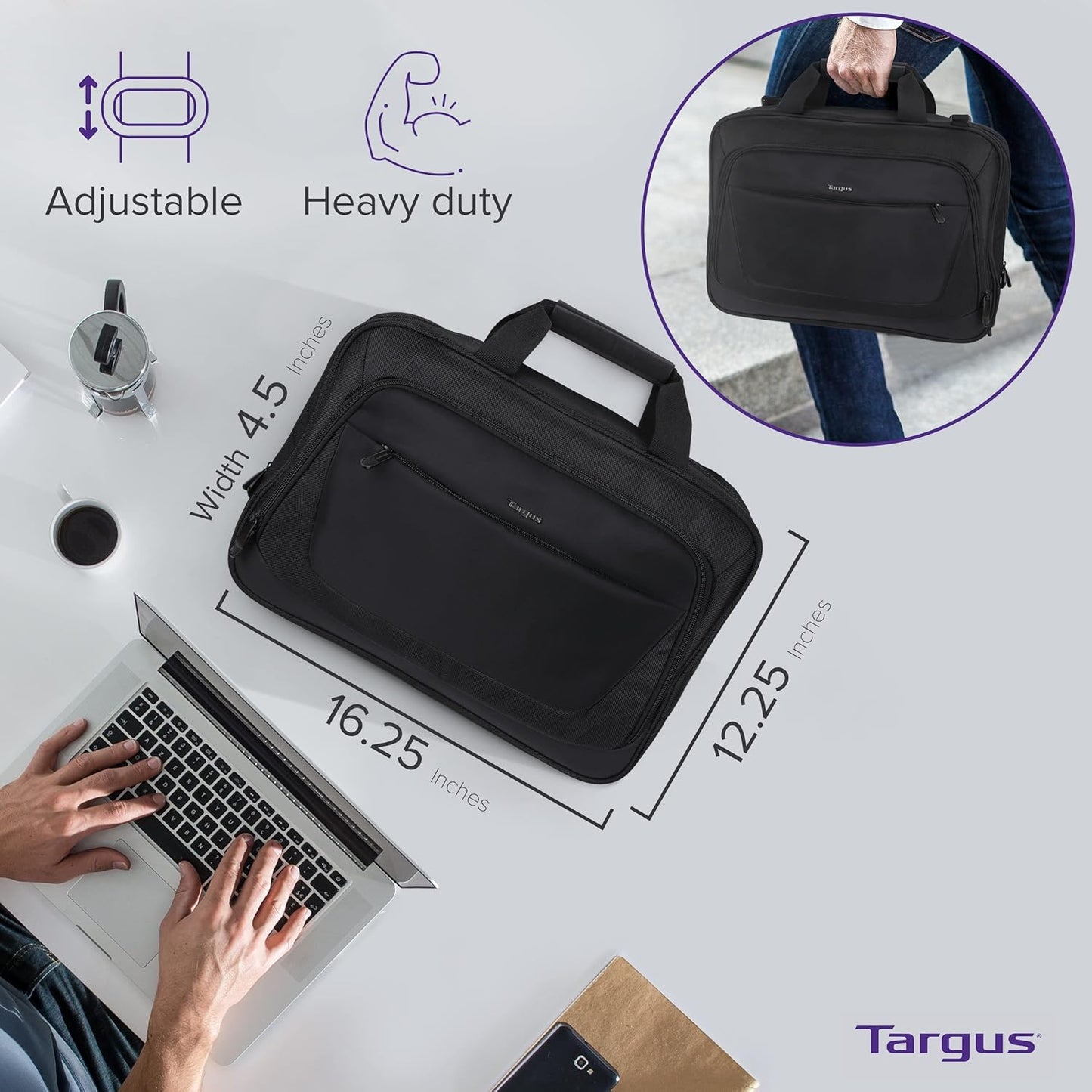 Targus CityLite Laptop Briefcase Shoulder Messenger Bag for 15.6-Inch Laptop, Black (TBT053US)