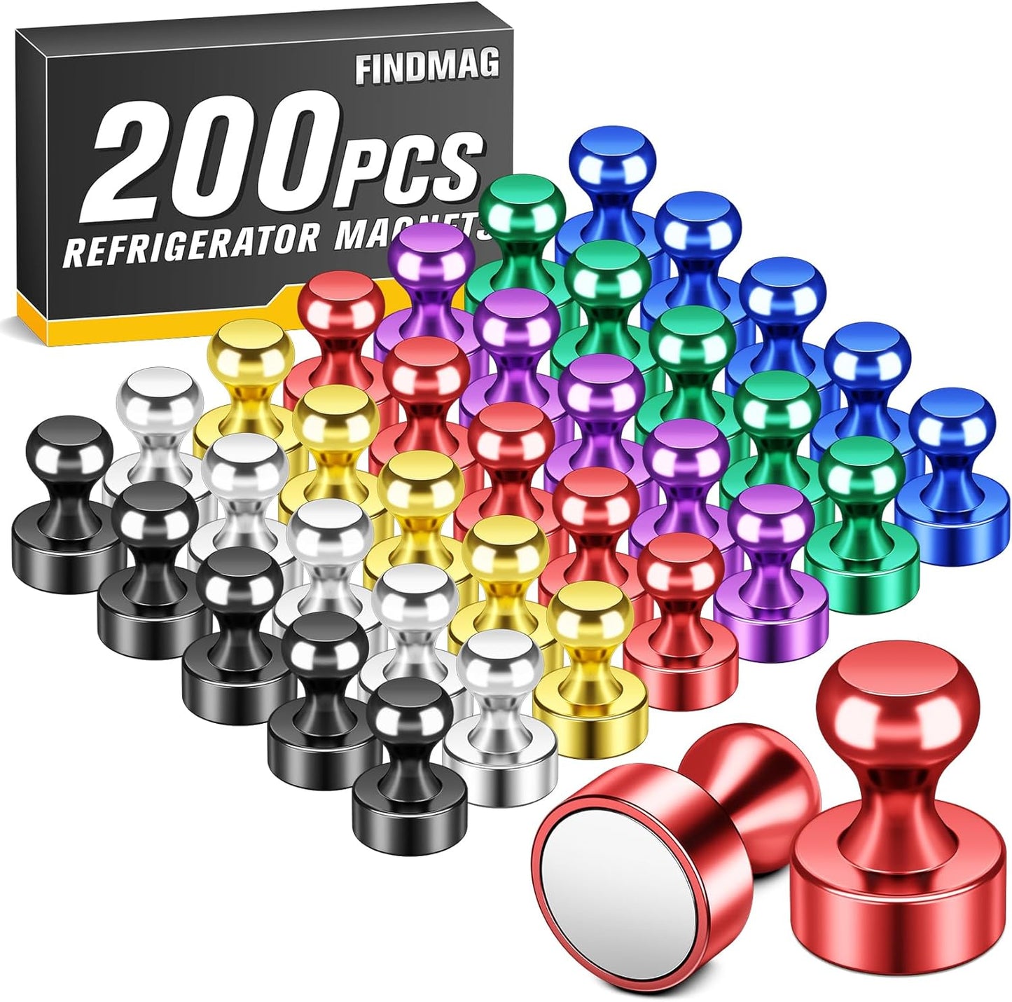 FINDMAG 200 PCS Colorful Fridge Magnets, Small and Strong Magnets for Whiteboard, Small Push Pins for Adults, Classroom, Map, Home Decor