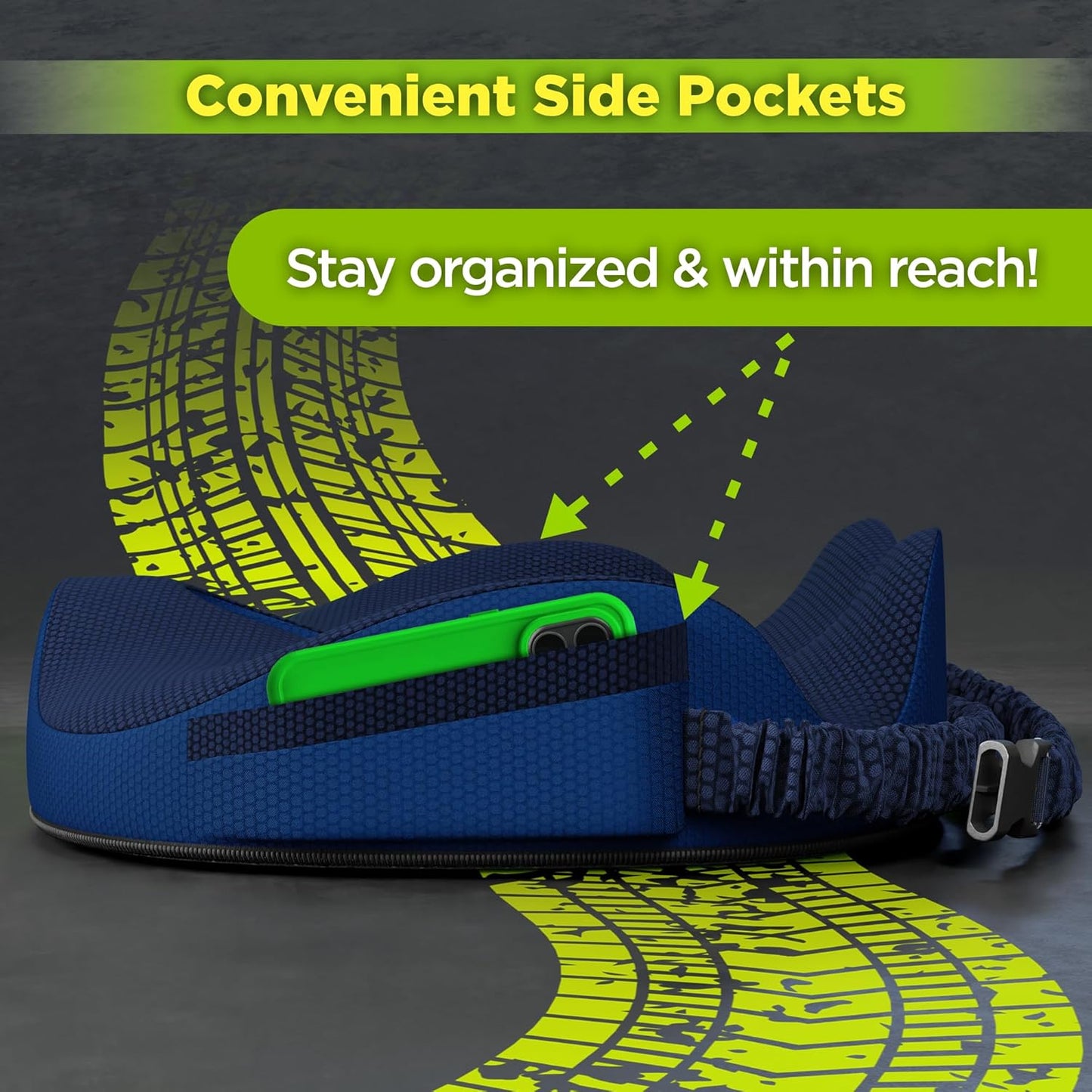 XL Truck Seat Cushion for Truck Driver Seat Cushion - Upgraded Back Support, CertiPUR-US® Certified - Thick Memory Foam, Pain Relief for Hours of Driving, Trucker Approved Big Rig - Navy