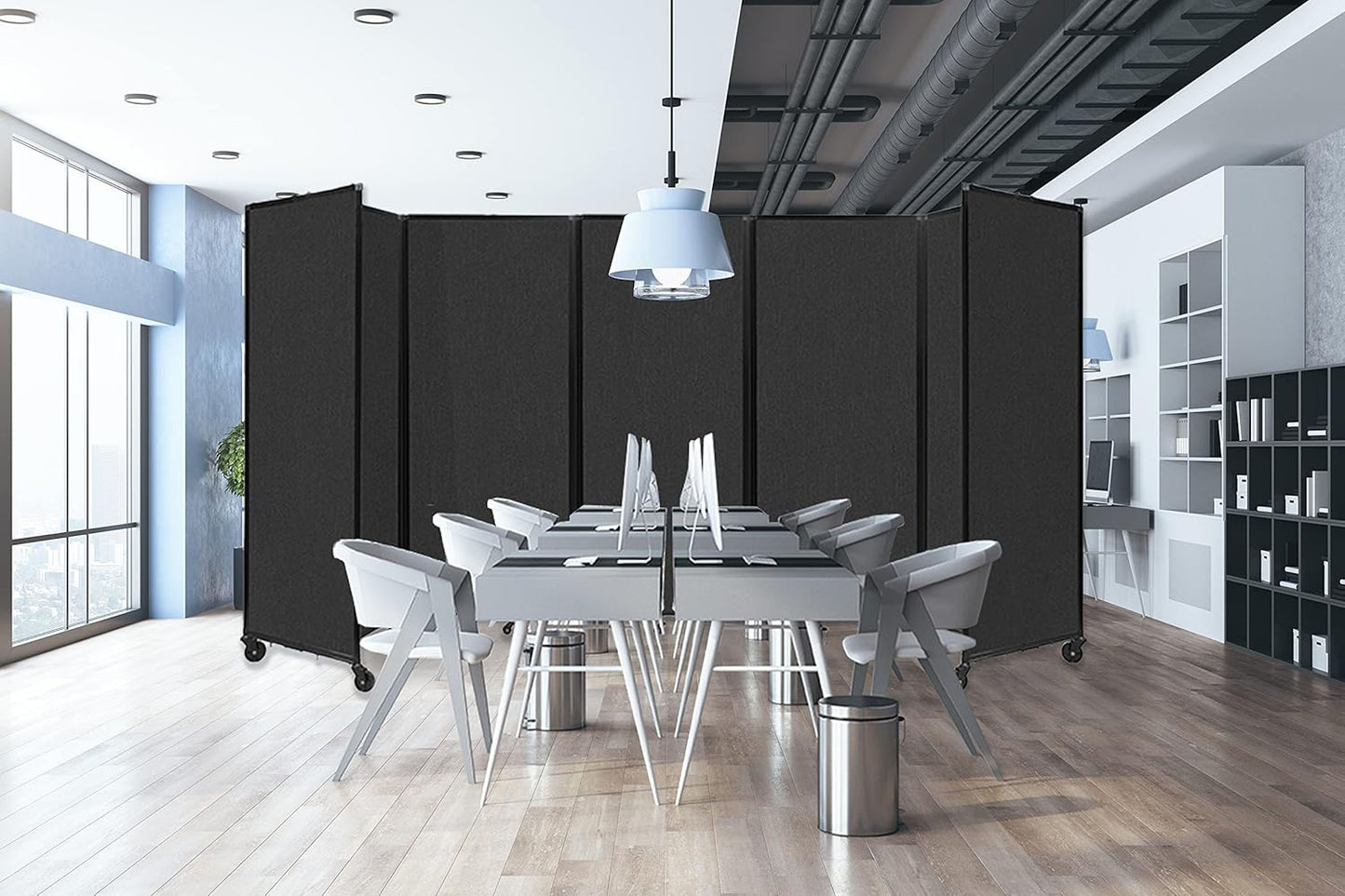 Versare Room Divider 360 Portable Wall Partition | Folding Panels | Large Freestanding Divider | Locking Wheels | Temporary Room Separator