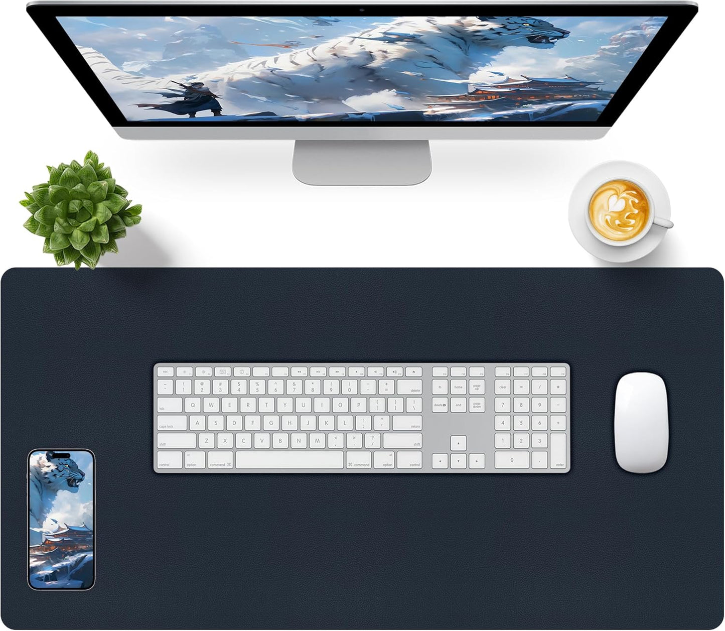 Bloss Dark Blue Desk Mat, Desk Matt for Desktop, Waterproof Large Leather Keyboard Mat, Computer Mat for Office/Home/Decor(31.5 x 15.7 Inches)